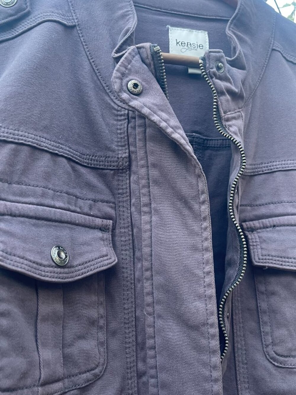 NWOT Kensie Gray Utility Jacket Distressed Grunge Gorpcore XL Cargo Multi-Pocket - Picture 8 of 16